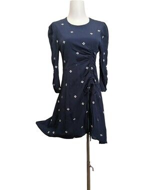 🔵🔵 Navy Blue Long-Sleeve Ruched Side Dress